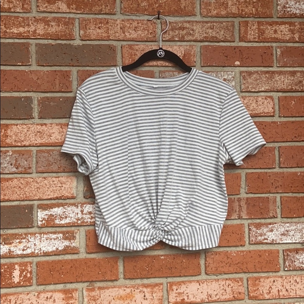 Grey & White Stripped Crop